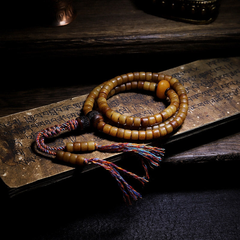 Mythstone Tibet 108 Mala Beads Yak Bone Amber Balance Bracelet