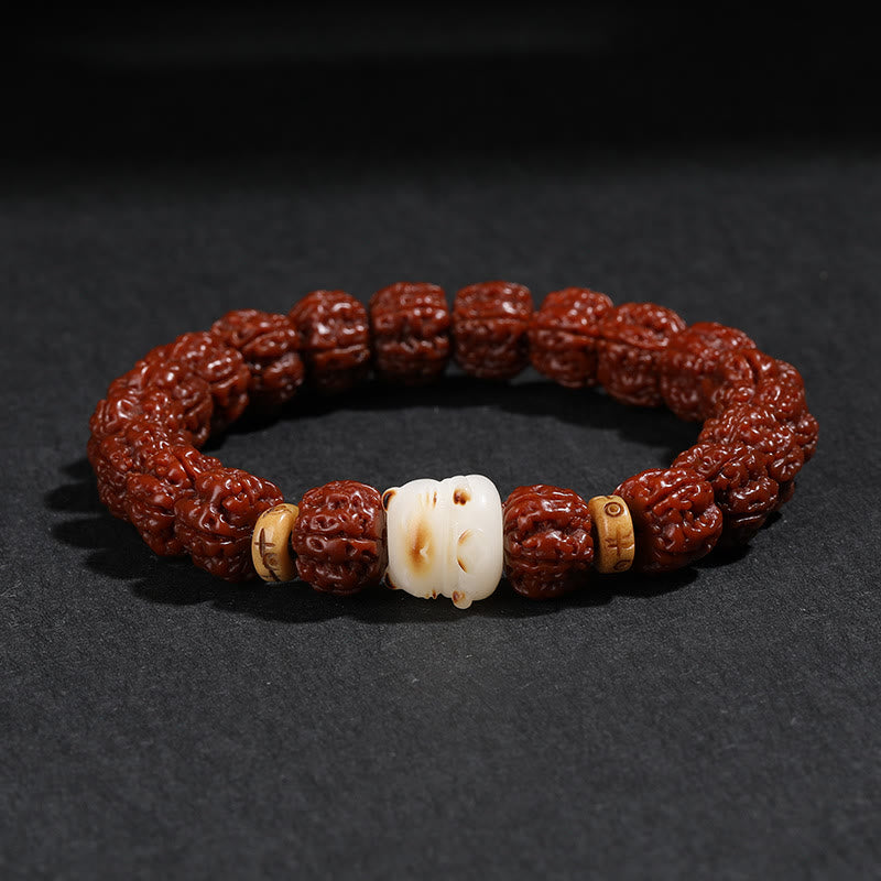 Mythstone Tibet Rudraksha Bodhi Seed Dzi Bead Lucky Cat Dancing Lion Wealth Bracelet Wrist Mala