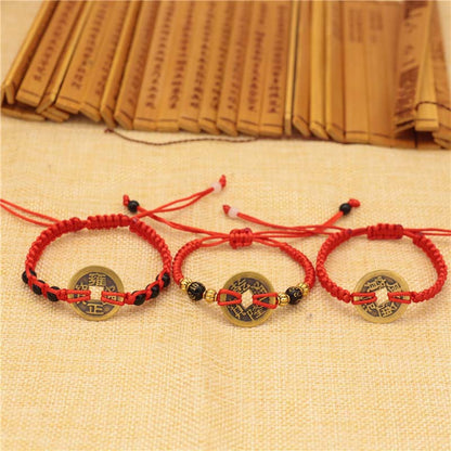 Mythstone Copper Coin Fortune Red String Weave Bracelet