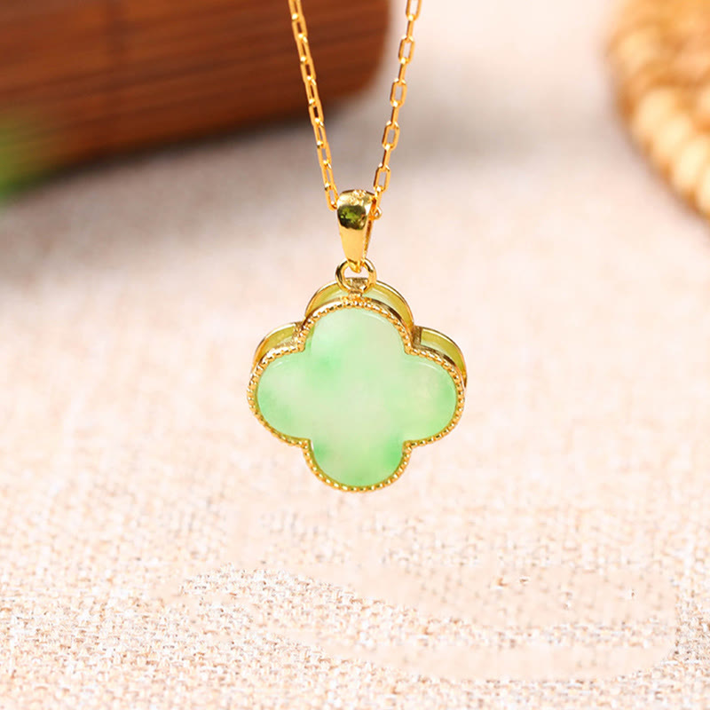 Mythstone Four Leaf Clover Jade Pattern Luck Necklace Pendant