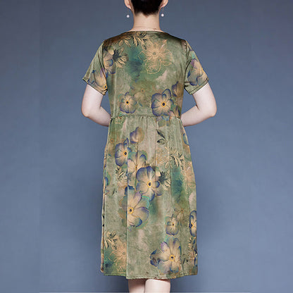 Mythstone Flowers Leaves Short Sleeve Midi Dress With Pockets