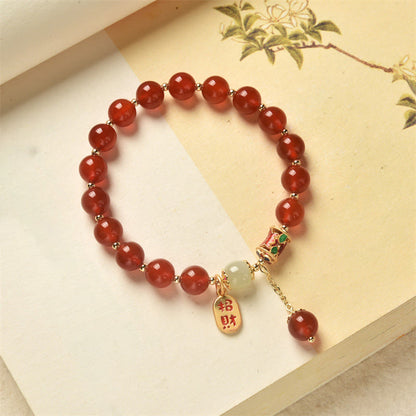 Mythstone Natural Red Agate Jade Confidence Fortune Blessing Charm Bracelet