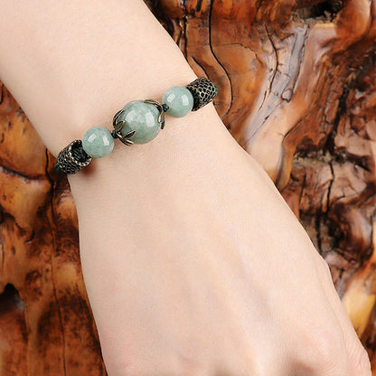 Pulsera de jade verde con cuentas de la suerte hecha a mano Mythstone 