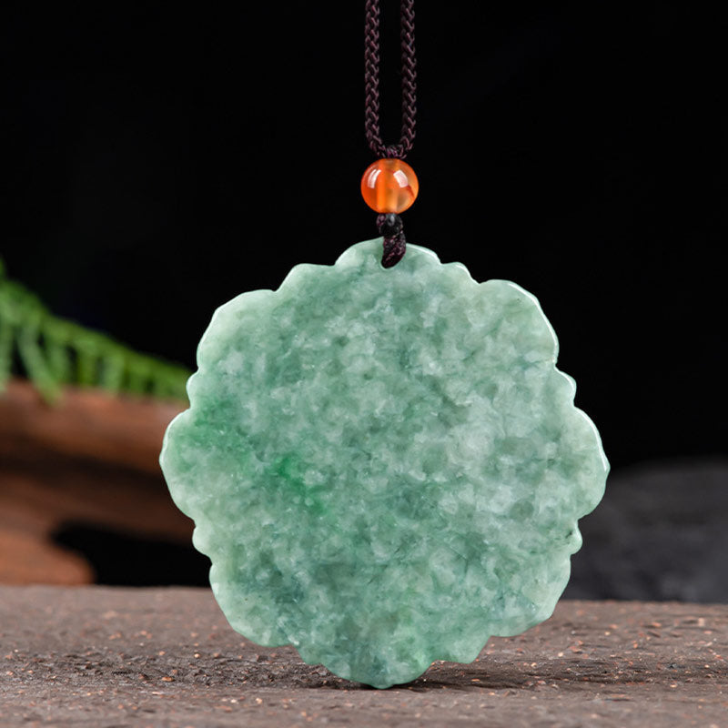 Mythstone Lotus Pattern Jade Luck Prosperity Necklace Pendant