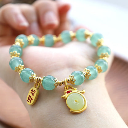 MythStone Year of the Dragon Red Agate Green Aventurine Peace Buckle Fu Character Lucky Fortune Bracelet