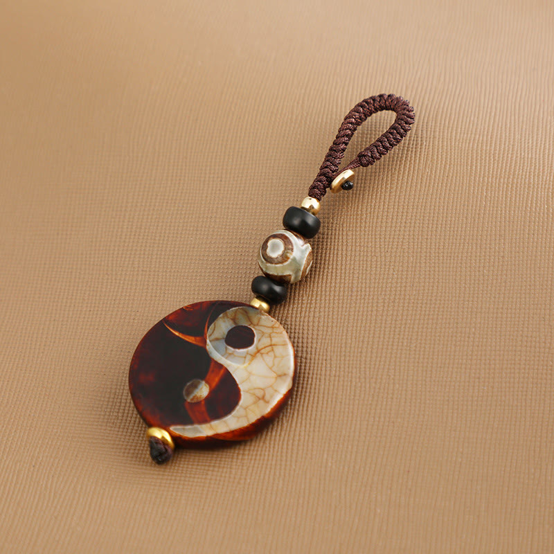 Mythstone Natural Agate Yin Yang Dzi Bead Balance Keychain