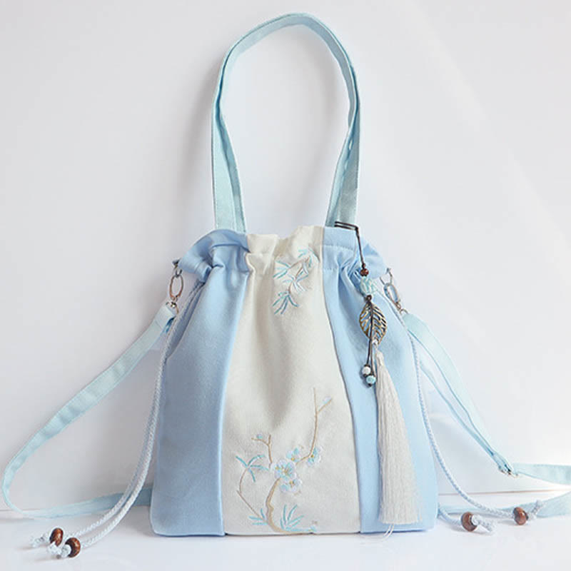 Mythstone Embroidered Grass Flowers Cherry Blossom Canvas Tote Crossbody Bag Shoulder Bag Handbag