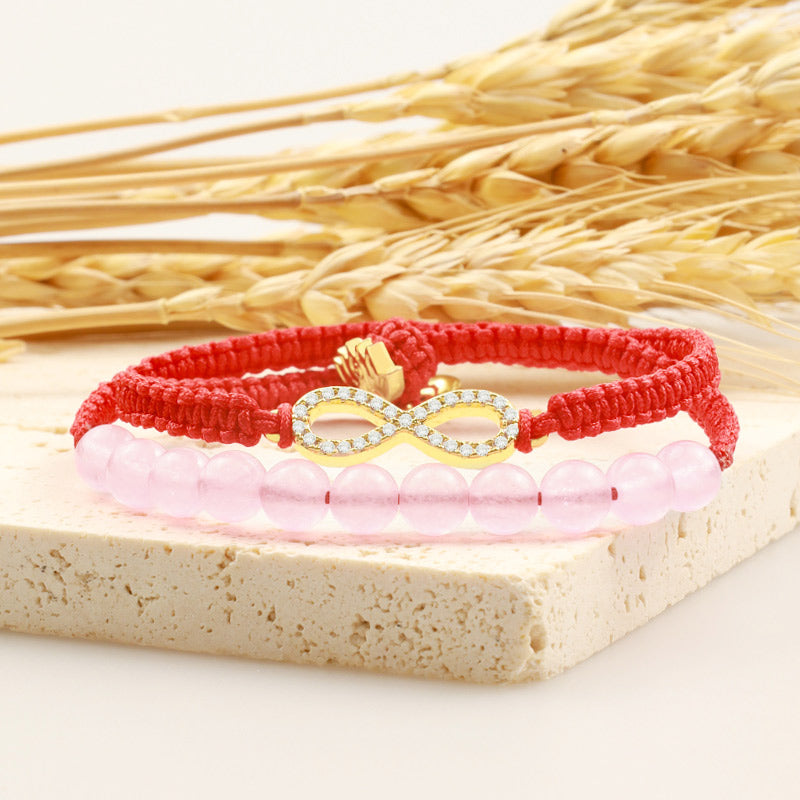 Pulsera de hilo rojo relajante con cristales de loto rosa tibetanos hechos a mano de Mythstone