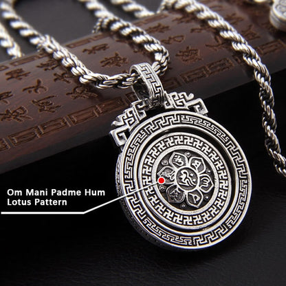 Mythstone Tibetan Om Mani Padme Hum Double Dorje Vajra Rotatable Purity Peace Necklace Pendant