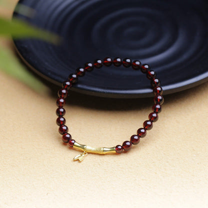 Mythstone 14K Copper Plated Gold 925 Sterling Silver Plated Gold Natural Garnet Bamboo Protection Bracelet