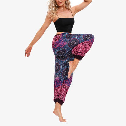 Mythstone Round Geometric Flower Floral Loose Harem Trousers Women's Yoga Pants