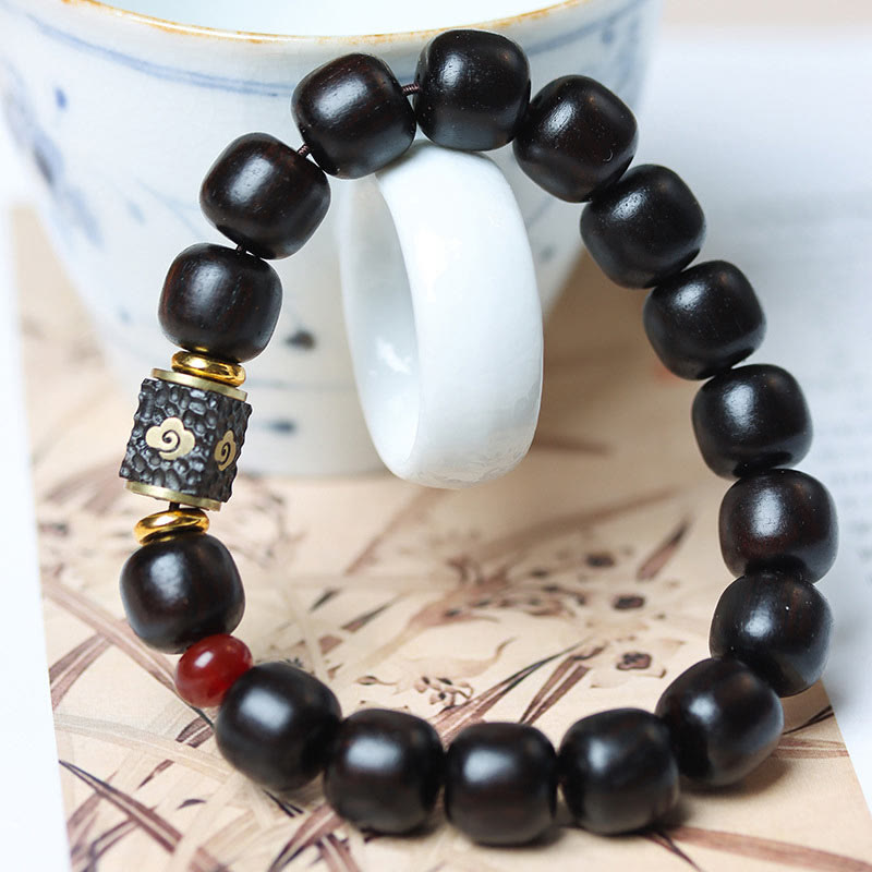 Mythstone Ebony Wood Auspicious Clouds Engraved Calm Bracelet