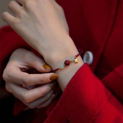 Mythstone Cinnabar Jade Lotus Calm Red String Weave Bracelet