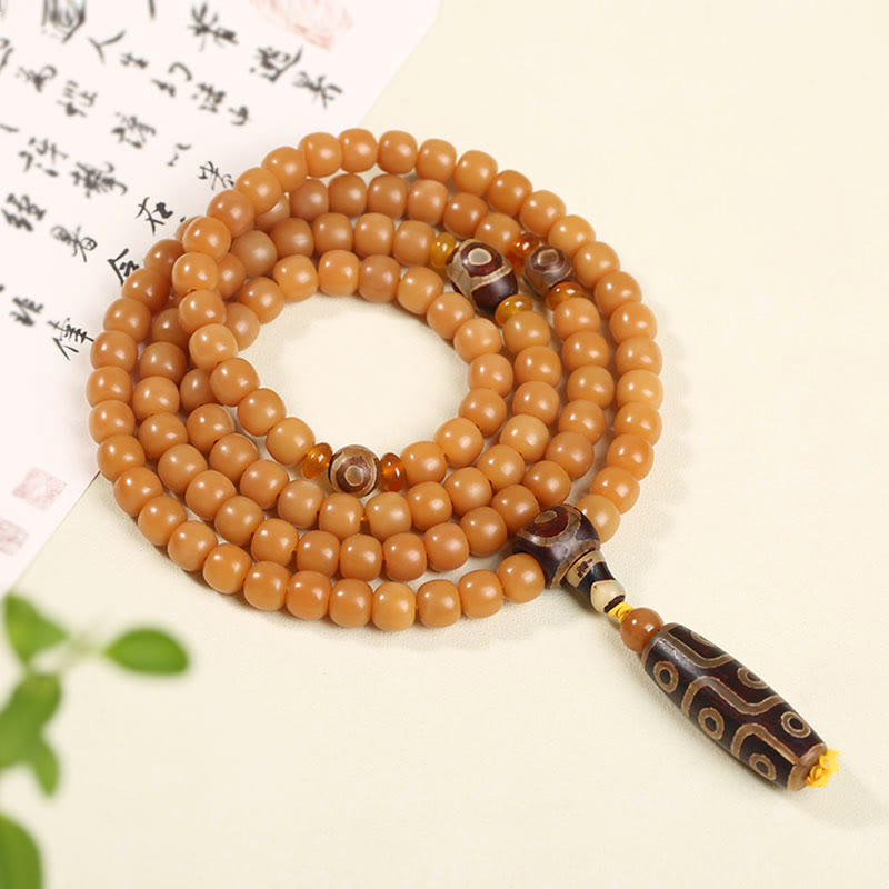 Mythstone Natural Bodhi Seed Lotus Dzi Bead Peace Harmony Charm Bracelet