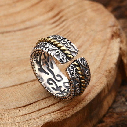 Anillo ajustable de la suerte con diseño de flores de la dinastía Tang en plata de ley 925 Mythstone