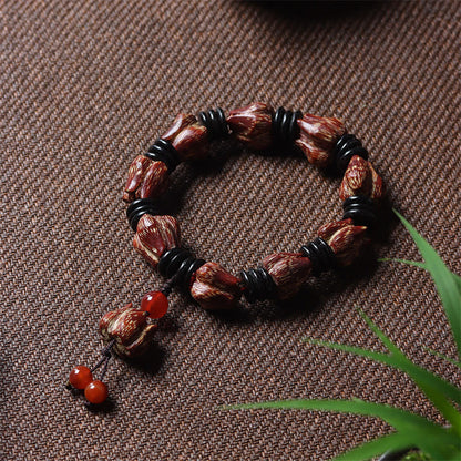 Mythstone Natural Bodhi Seed Lotus Pattern Wisdom Peace Wrist Mala Bracelet