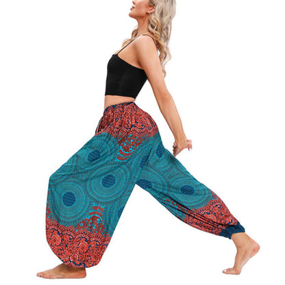 Pantalones de harén con estampado de flores en forma de círculos sueltos Mythstone, pantalones de yoga para mujer 