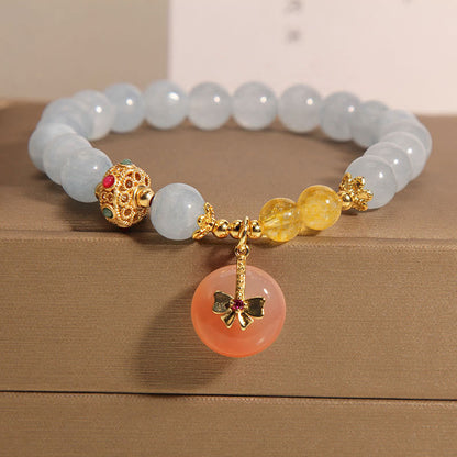 Mythstone Natural Aquamarine Yanyuan Agate Peace Buckle Citrine Healing Bracelet