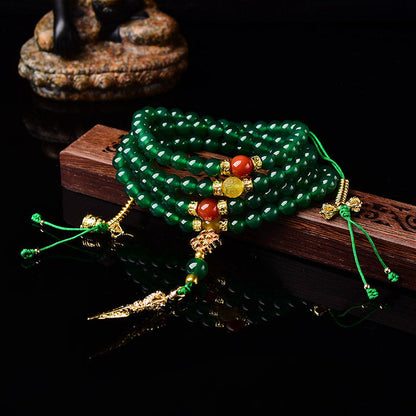 Mythstone 108 Beads Natural Green Agate Success Bracelet Mala