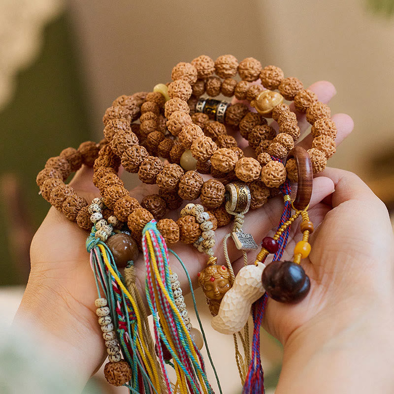 Pulsera de amuleto de la suerte y la riqueza con semillas de Bodhi de Rudraksha del Tíbet Mythstone