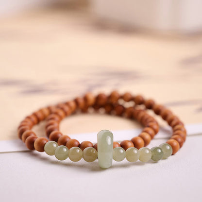 Mythstone Sandalwood Hetian Jade Protection Double Wrap Bracelet