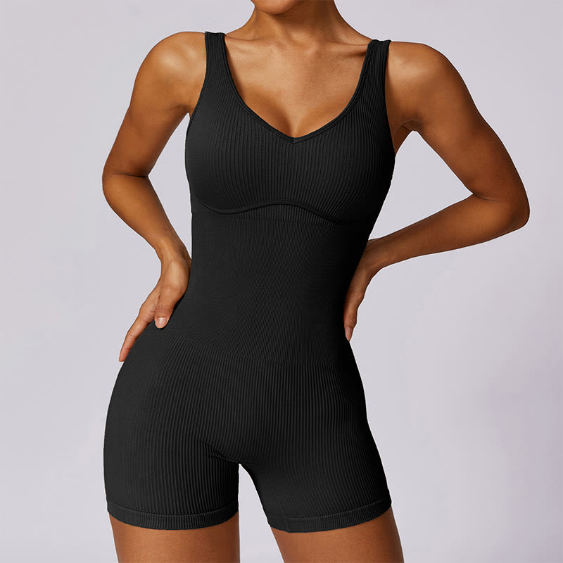 Mythstone Solid Seamless Jumpsuit Romper Sports Fitness Yoga Women Bodysuit