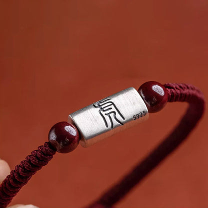 Mythstone 925 Sterling Silver 12 Chinese Zodiac Cinnabar String Bracelet