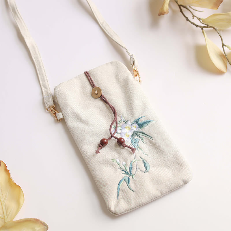 Mythstone Small Embroidered Flowers Crossbody Bag Shoulder Bag Cellphone Bag 11*20cm