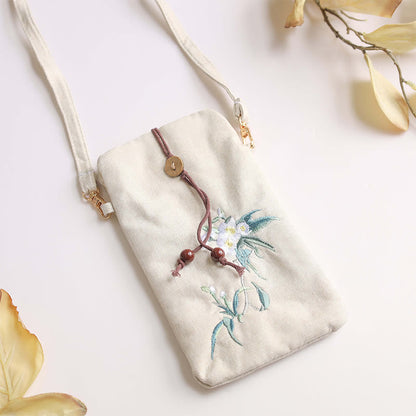 Mythstone Small Embroidered Flowers Crossbody Bag Shoulder Bag Cellphone Bag 11*20cm