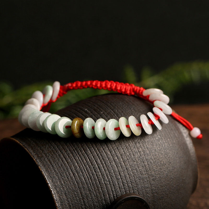 MythStone Natural Round Jade Luck Red String Protection Bracelet