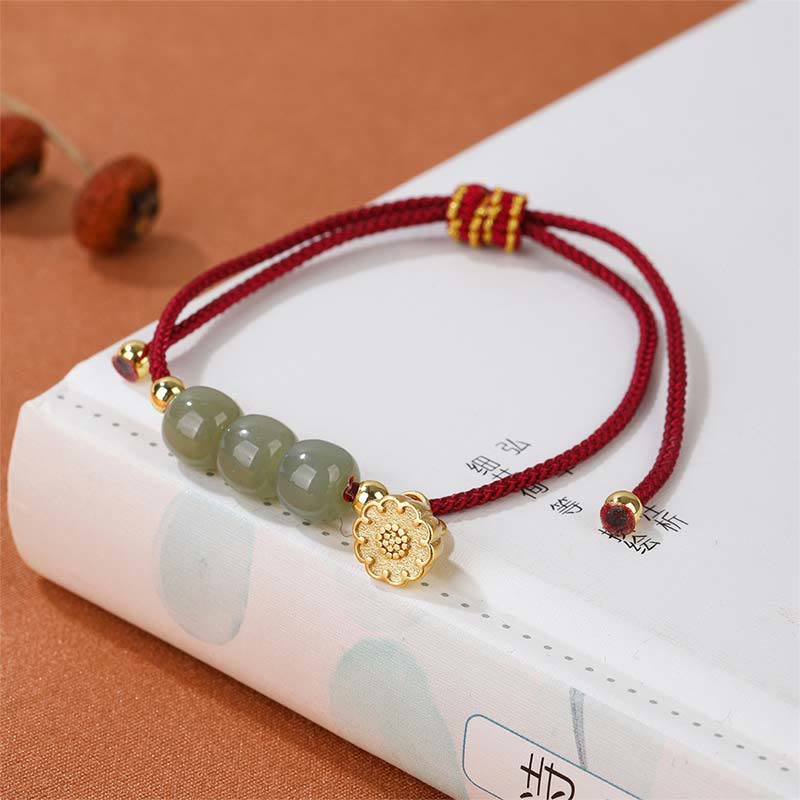 Mythstone Handmade Hetian Jade Bead Lotus Pod Prosperity Luck Braided Bracelet