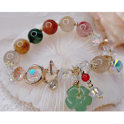 Mythstone Colorful Gemstone Green Aventurine Flower Bead Luck Bracelet