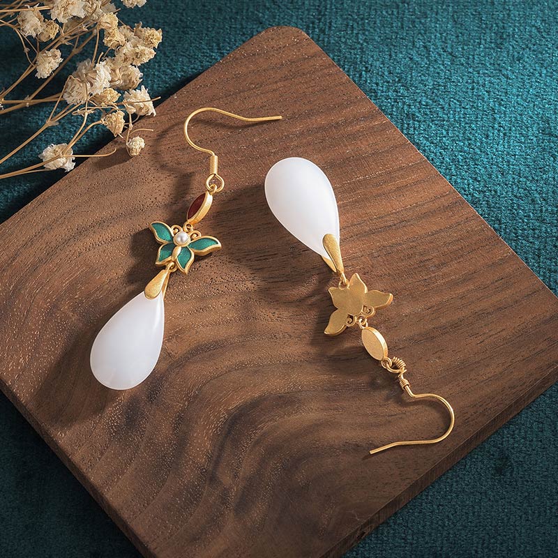 Mythstone FengShui White Jade Luck Drop Earrings