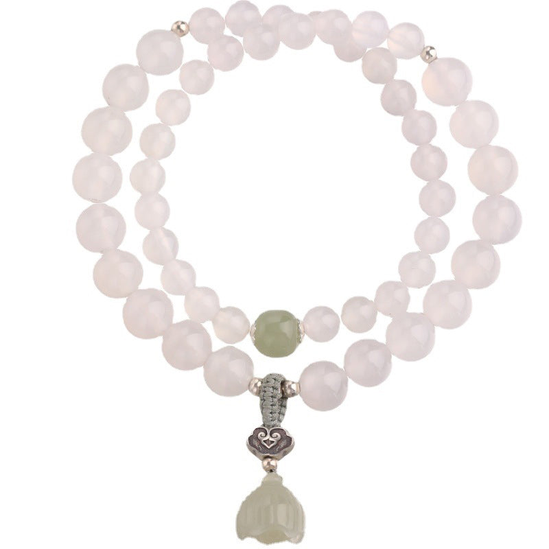 Mythstone White Agate Jade Lotus Protection Bracelet