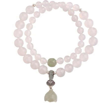 Mythstone White Agate Jade Lotus Protection Bracelet