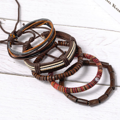 Mythstone Wrap Hemp Cords Wood Beads Leather Bracelet