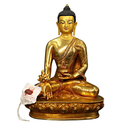 Estatua decorativa bañada en oro y cobre de Buda Shakyamuni, Buda de la medicina, compasión, piedra mitológica 