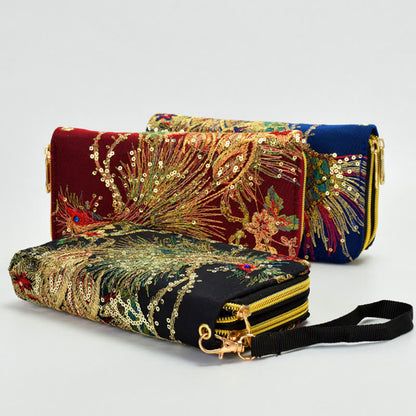 Mythstone Peacock Double-sided Embroidery Cash Holder Wallet Shopping Purse