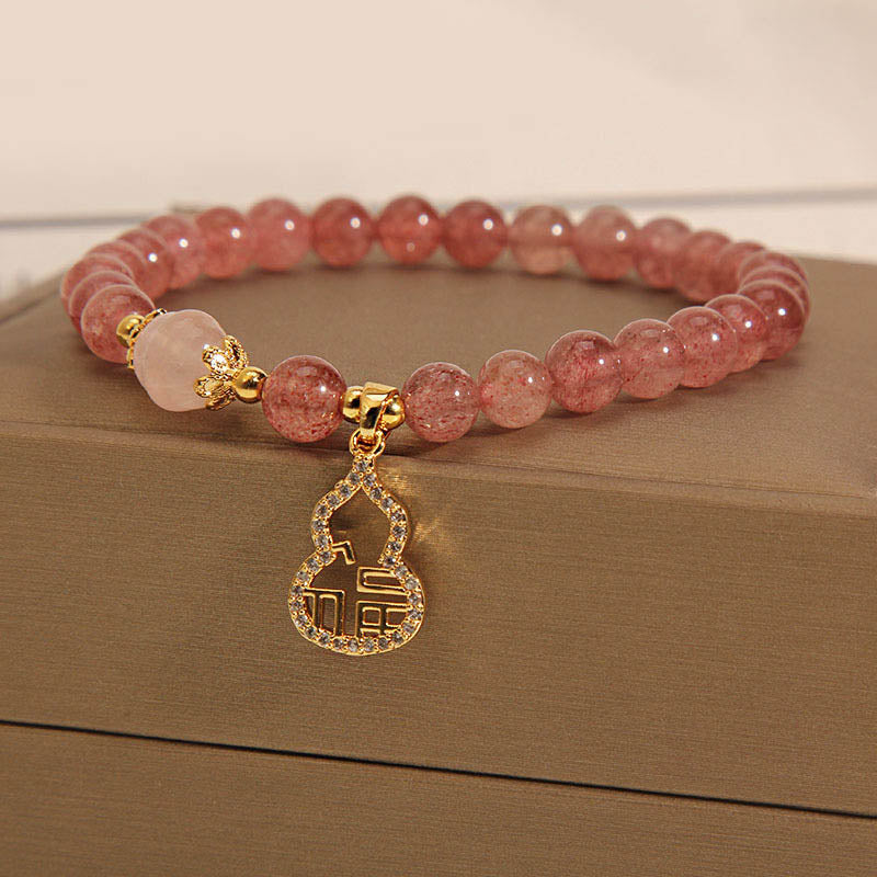 MythStone Strawberry Quartz Gourd Fu Character Charm Positive Bracelet