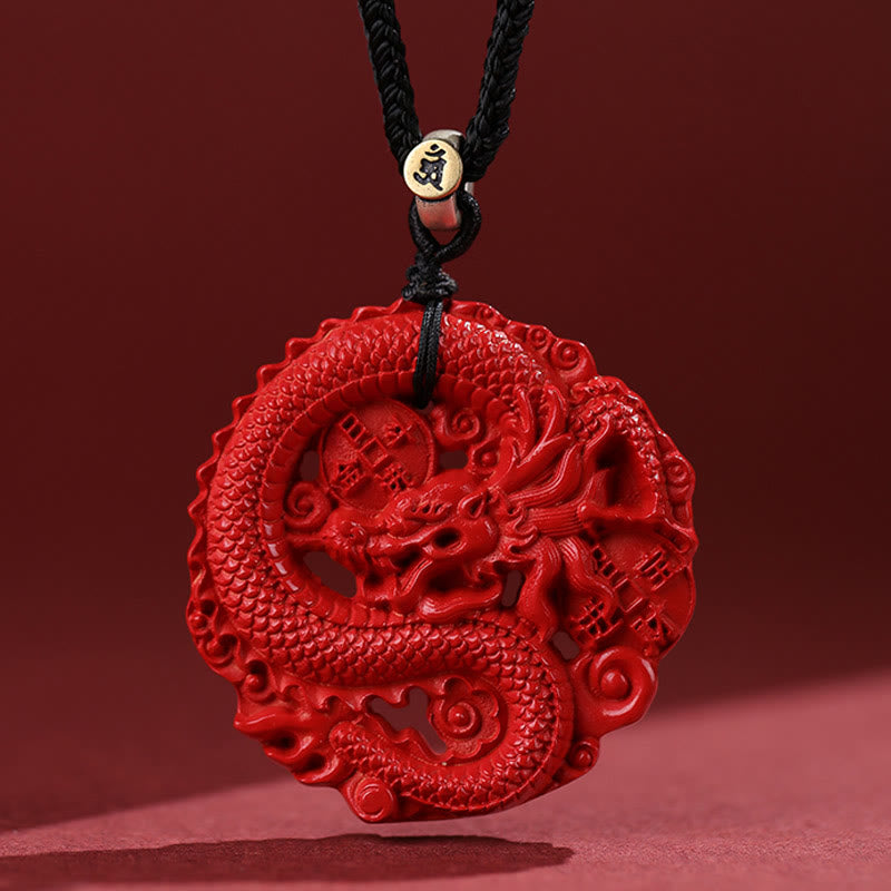 Mythstone Year of the Dragon 925 Sterling Silver Natural Cinnabar Copper Coin Luck Necklace Pendant