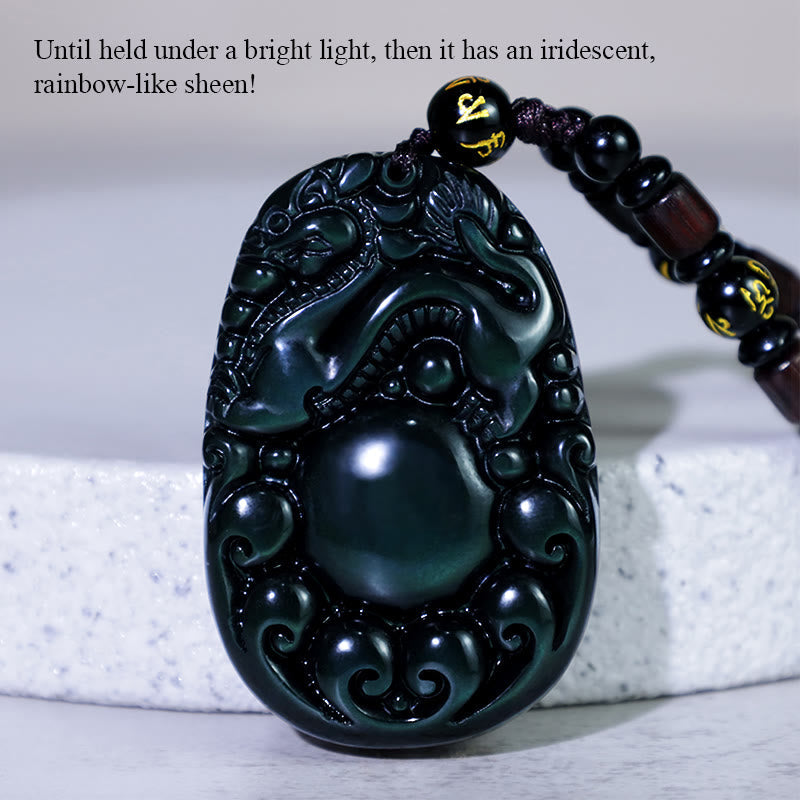 Mythstone Tibetan Positive Rainbow Obsidian PiXiu Necklace