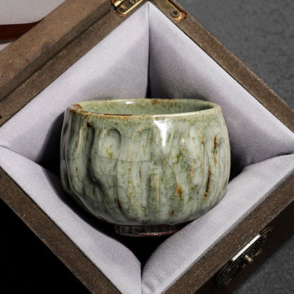 Mythstone Handcrafted Simple Cracked Ice Texture Chinese Jianzhan Ceramic Teacup Kung Fu Tea Cup