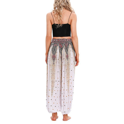 Mythstone Peacock Feather Pattern Loose Harem Trousers Women's Yoga Pants