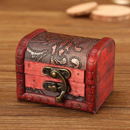 Mythstone Retro Small Wood Jewelry Box Lotus Golden Grape Copper Coin Daffodil Grass Flower Jewelry Storage Box