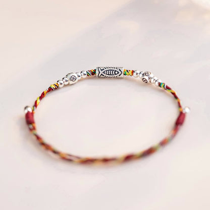 MythStone 925 Sterling Silver Luck Koi Fish Braided Colorful String Bracelet Anklet