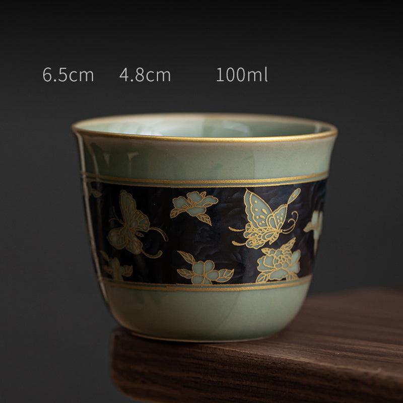 Mythstone Butterfly Flower Lotus Koi Fish Plum Blossom Ceramic Teacup Kung Fu Tea Cup 100ml