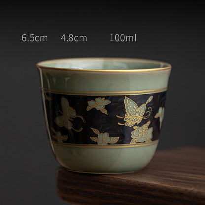 Mythstone Butterfly Flower Lotus Koi Fish Plum Blossom Ceramic Teacup Kung Fu Tea Cup 100ml