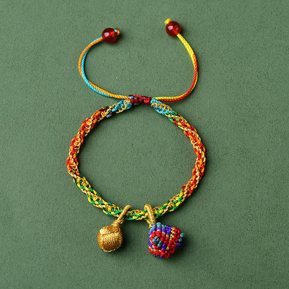 Mythstone Colorful Rope Luck Handmade Zongzi Golden Ball Charm Bracelet