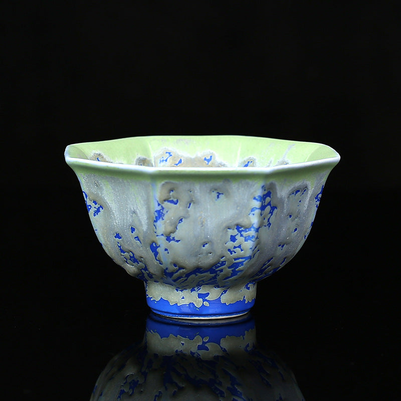 Mythstone Retro Blue Red Gradient Lotus Pattern Kiln Change Ceramic Teacup Kung Fu Tea Cup Bowl