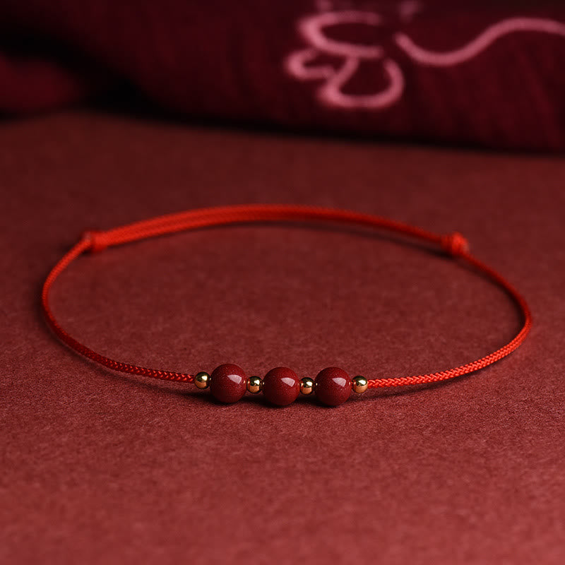 Mytthstone Natural Lucky Cinnabar Bead Blessing String Bracelet Anklet